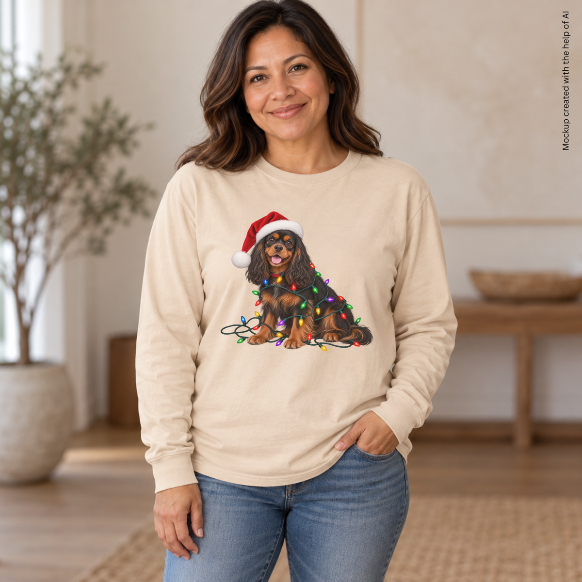 Black and Tan Cavalier Christmas Long Sleeve Shirt, Comfort Colors Holiday Tee, Cavalier Mom Gift
