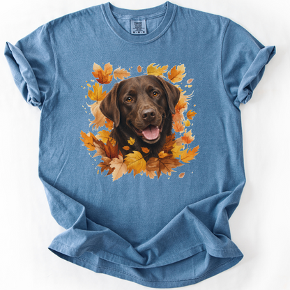 Chocolate Lab Fall Shirt, Autumn Dog Mom Comfort Colors Tee