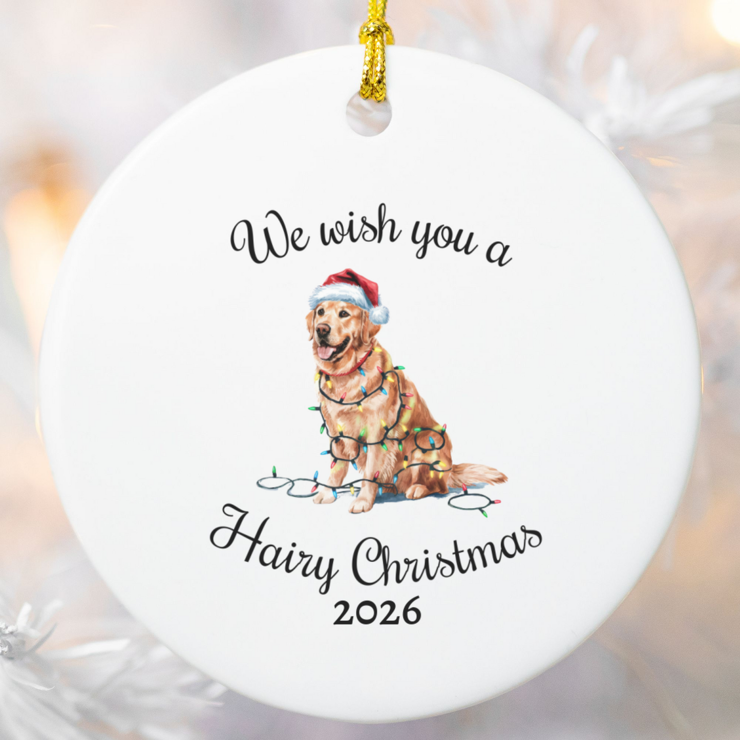 Christmas Golden Retriever Ornament, Christmas Lights Dog Keepsake