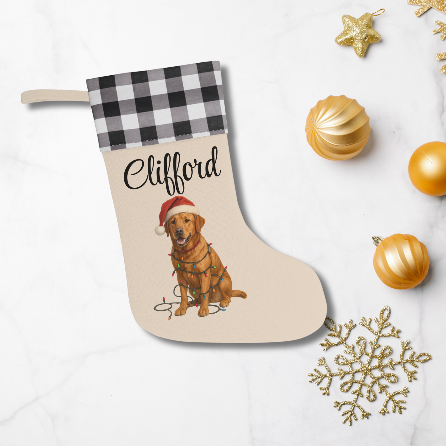 Personalized Fox Red Labrador Retriever Christmas Stocking, Custom Dog Name Holiday Stocking, Labrador Lover Gift, Pet Christmas Decor