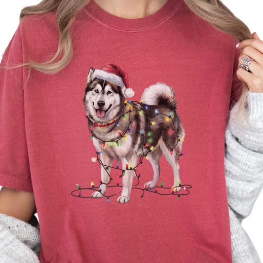 Alaskan Malamute Christmas Lights Dog Shirt