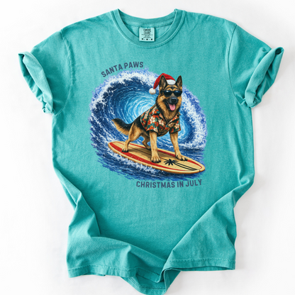 Christmas in July Gift for German Shepherd Lovers, Santa Paws Beach Shirt