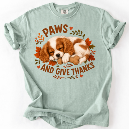 Blenheim Cavalier Thanksgiving Shirt, Paws Give Thanks Tee, Fall Cavalier Dog Lover Gift