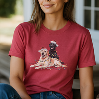 Load image into Gallery viewer, Christmas Labs Shirt, Cute Black and Yellow Labrador Retriever in Santa Hats &amp; Lights, Holiday Dog Lover Gift, Funny Christmas Dog Tee
