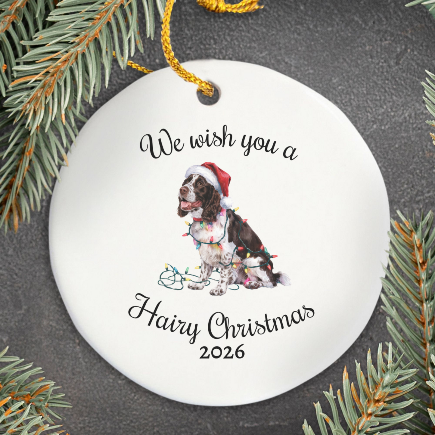 Christmas Brown Springer Spaniel Ornament, Christmas Lights Dog Keepsake