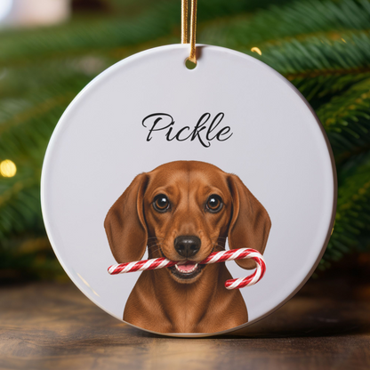 Personalized Red Dachshund Candy Cane Ornament