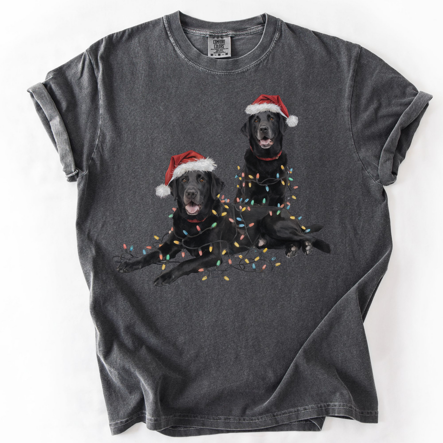 Festive Holiday Christmas Dog Shirt, Santa Hat Labrador Tee, Holiday Lights Dog Lovers Shirt, Christmas Gift for Dog Mom