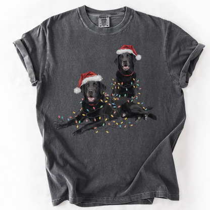 Festive Holiday Christmas Dog Shirt, Santa Hat Labrador Tee, Holiday Lights Dog Lovers Shirt, Christmas Gift for Dog Mom