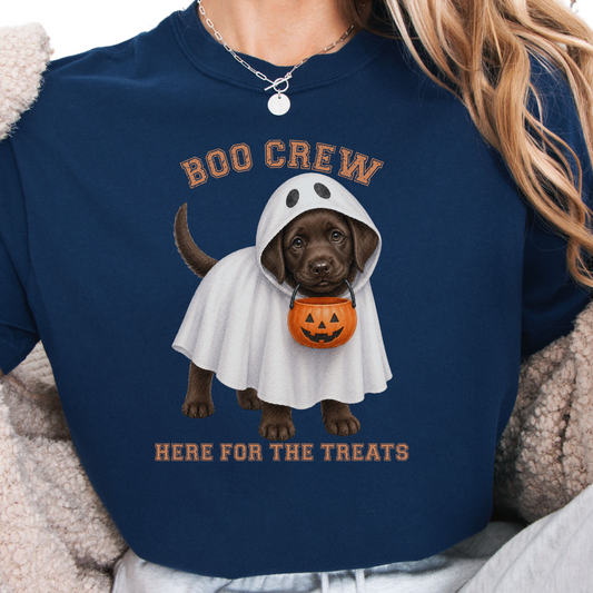 Chocolate Lab Boo Crew Halloween Shirt, Here for the Treats Dog Mom Tee