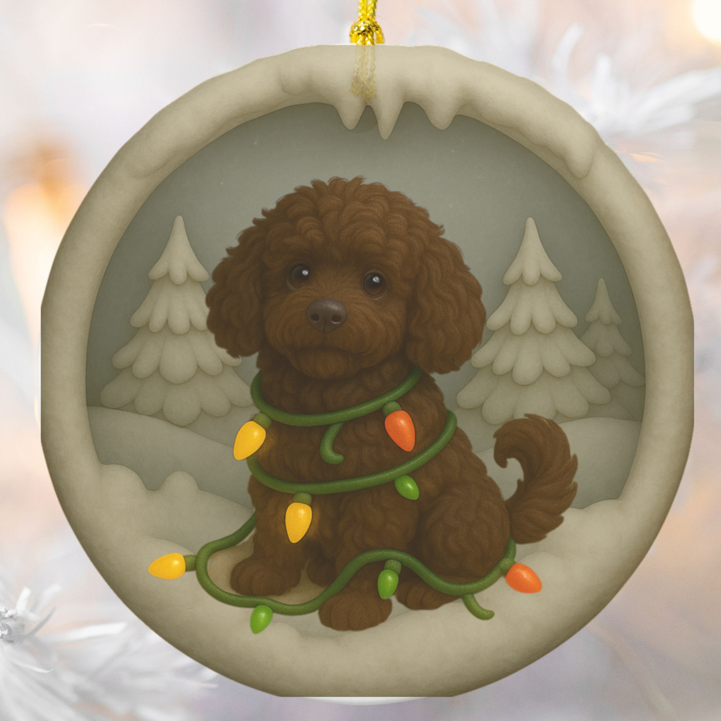 Personalized Portuguese Water Dog Christmas Ornament, 3D Clay-Style Dog Keepsake with Lights