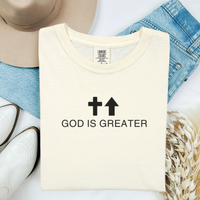 Load image into Gallery viewer, God Is Greater Shirt, Tank or Hoodie – Christian Apparel with Cross &amp; Arrow – Inspirational Faith-Based Gift for Women
