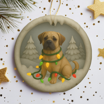 Personalized Mastiff Christmas Ornament, 3D Clay-Style Dog Keepsake with Lights