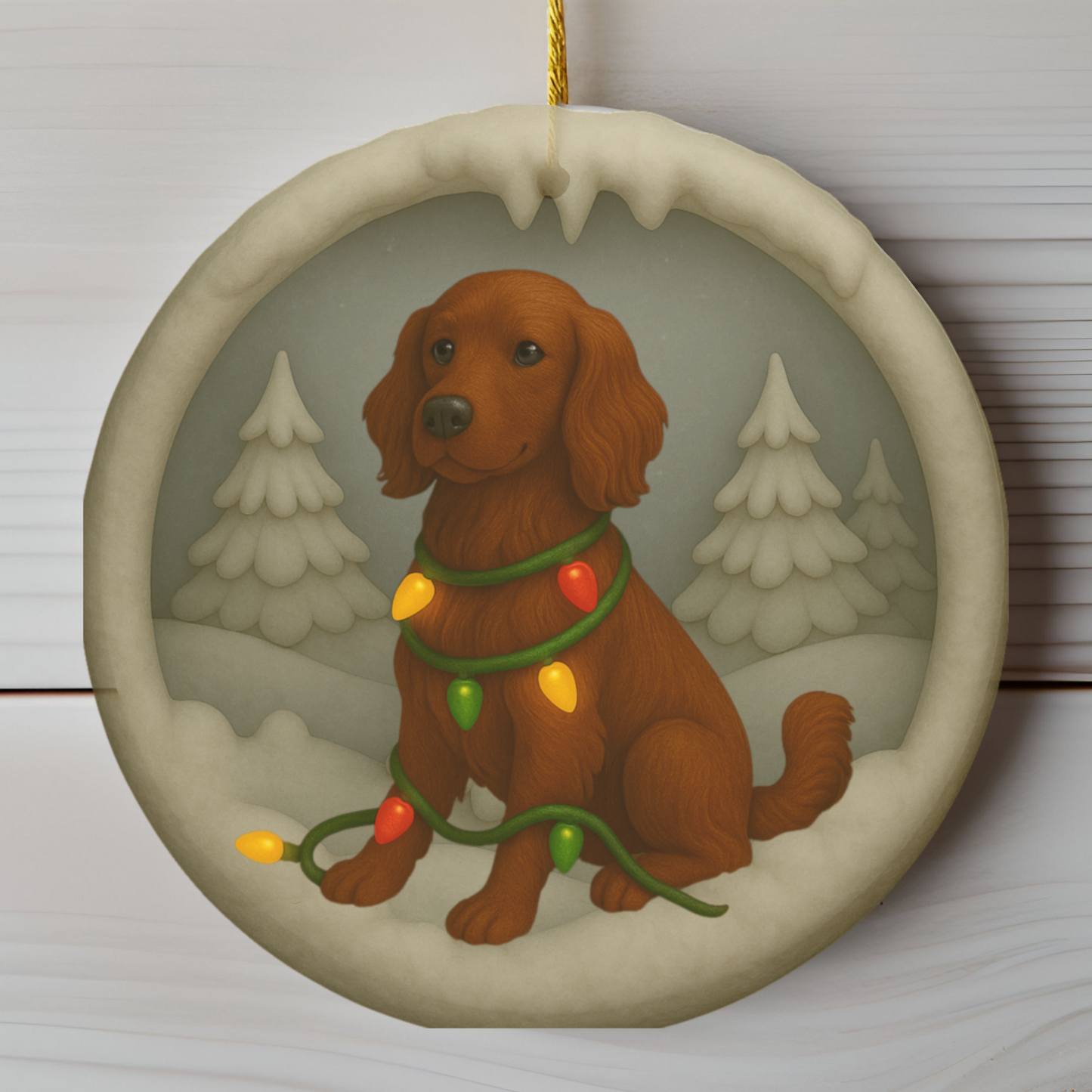 Personalized Irish Setter Christmas Ornament, 3D Clay-Style Dog Keepsake with Lights