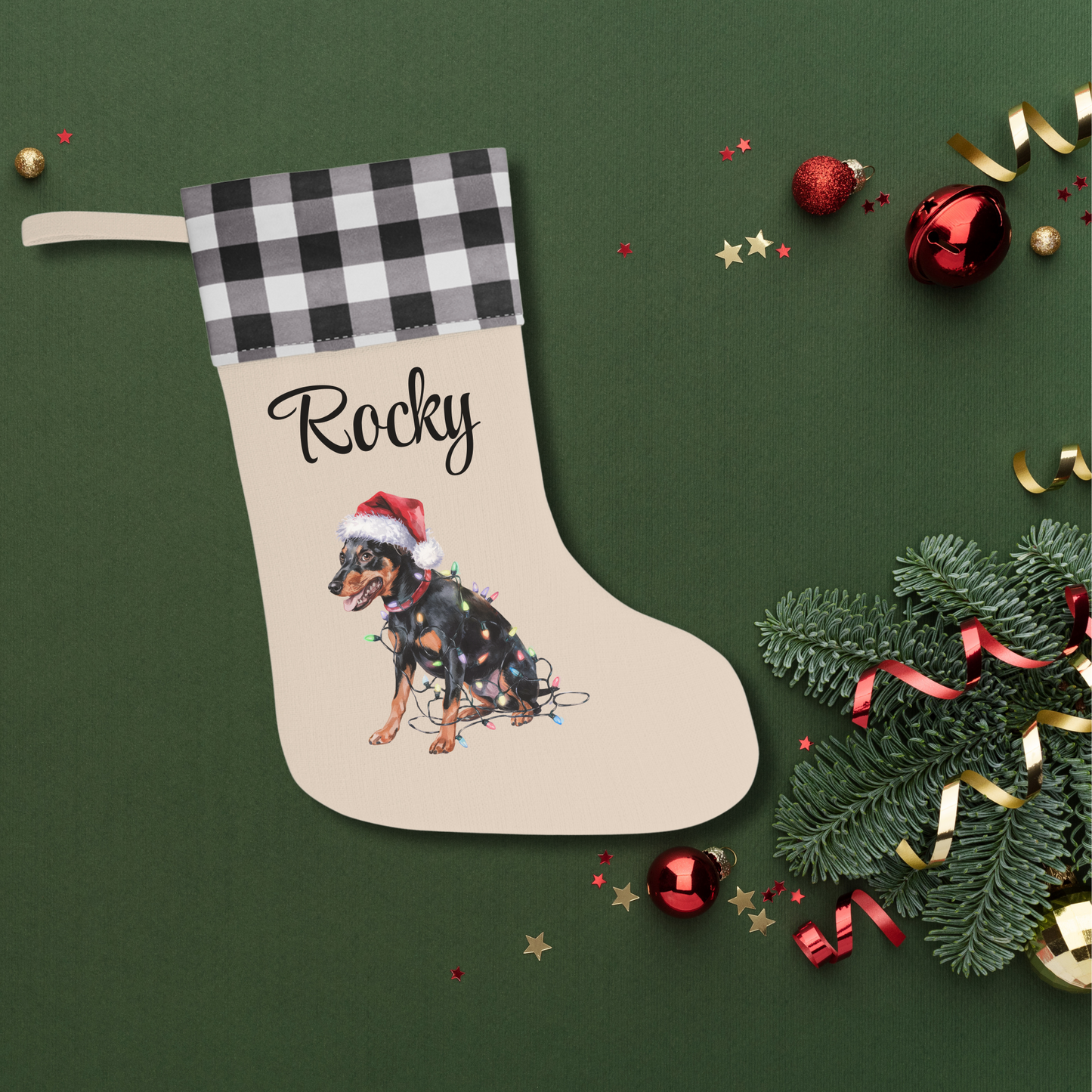 Personalized Miniature Pinscher Christmas Stocking, Holiday Decor Gift for Pet Lovers