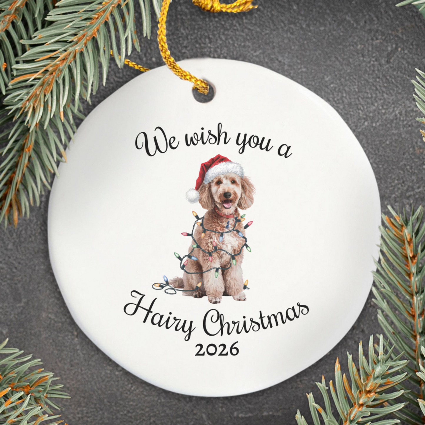 Christmas Poodle Ornament, Christmas Lights Dog Keepsake