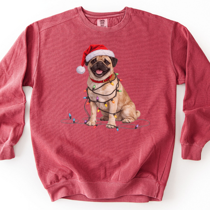 Christmas Tan Pug Sweatshirt, Lights Dog Sweater, Pug Mom Holiday Apparel