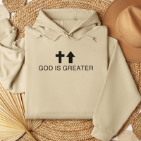 Load image into Gallery viewer, God Is Greater Shirt, Tank or Hoodie – Christian Apparel with Cross &amp; Arrow – Inspirational Faith-Based Gift for Women
