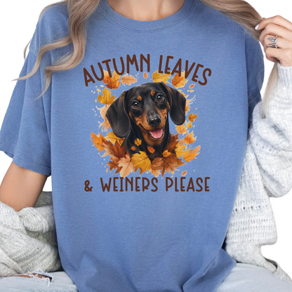 Black & Tan Dachshund Mom Fall Shirt, Autumn Leaves and Dachshunds Please