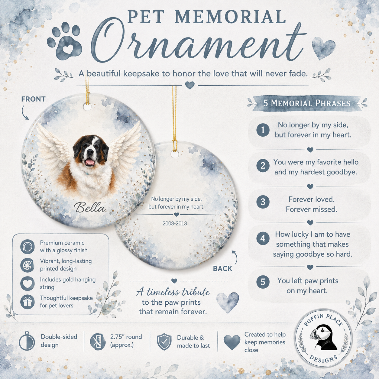 Personalized Pet Memorial Ornament, Custom Photo Rainbow Bridge Christmas Keepsake
