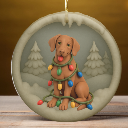 Vizsla Christmas Ornament, Personalized Vizsla Puppy with Holiday Lights, Custom Dog Lover Gift, Tree Decoration