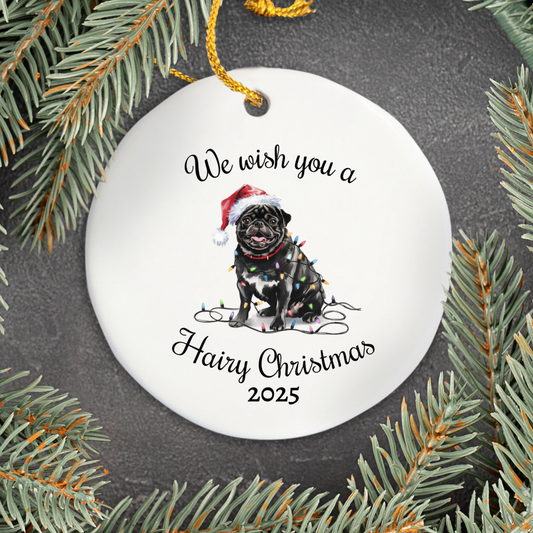 Christmas Black Pug Ornament, Pug Mom, Christmas Lights Dog Keepsake