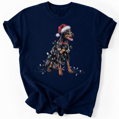 Doberman Pinscher Christmas Lights Shirt, Festive Holiday Tee for Dobie Lovers