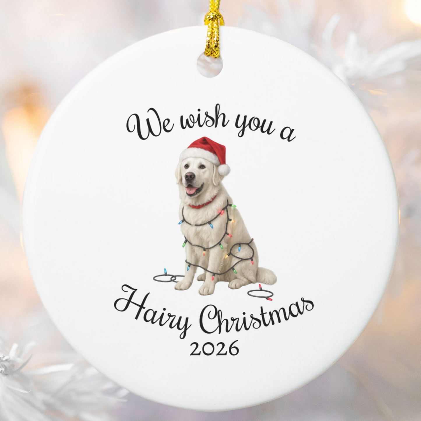 English Cream Golden Retriever We Wish You a Hairy Christmas Ornament
