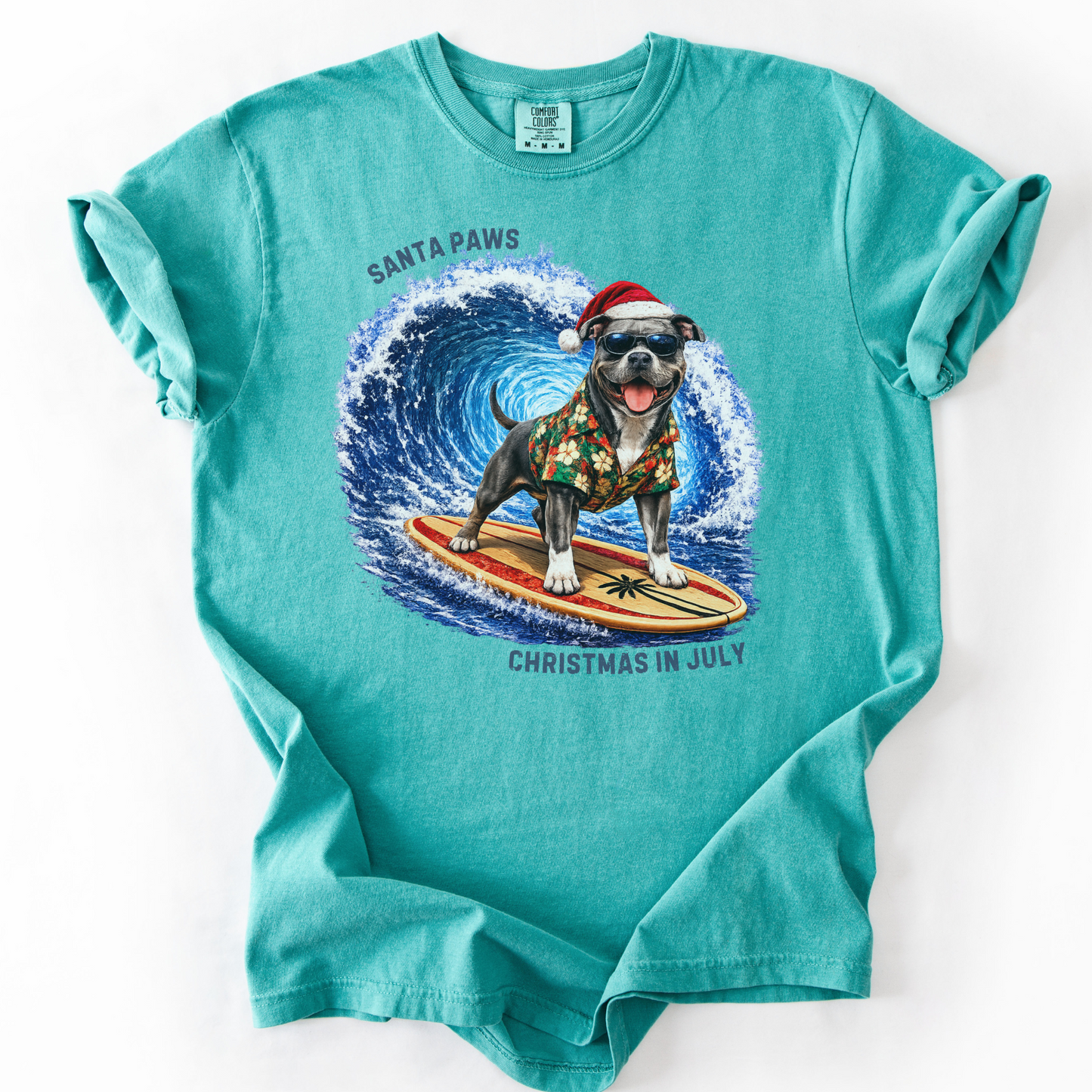 Christmas in July Gift for Pit Bull Lovers, Santa Paws Beach Shirt