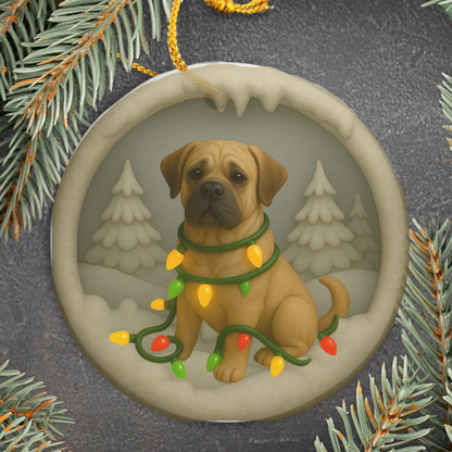 Personalized Mastiff Christmas Ornament, 3D Clay-Style Dog Keepsake with Lights