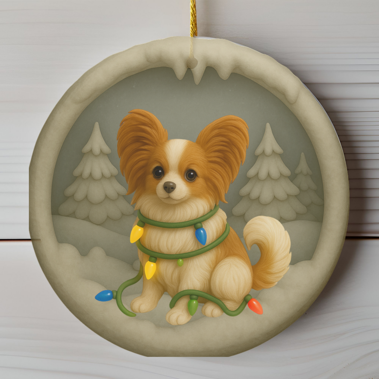 Personalized Papillon Christmas Ornament, 3D Clay-Style Dog Keepsake with Lights