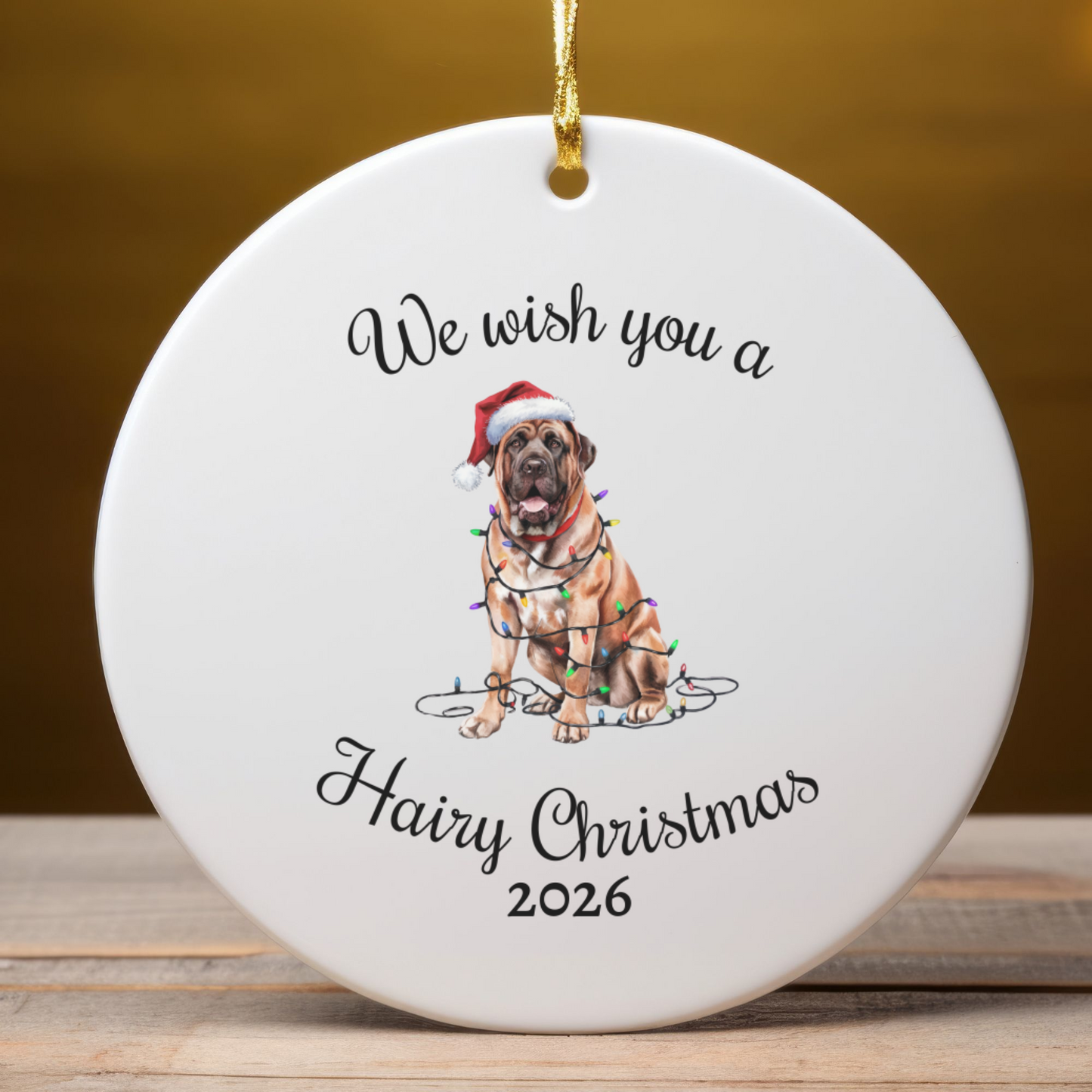 Christmas Mastiff Ornament, Christmas Lights Dog Keepsake