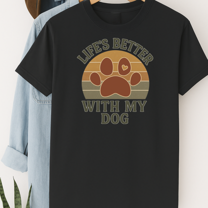 Life’s Better With My Dog Retro Paw Print Shirt