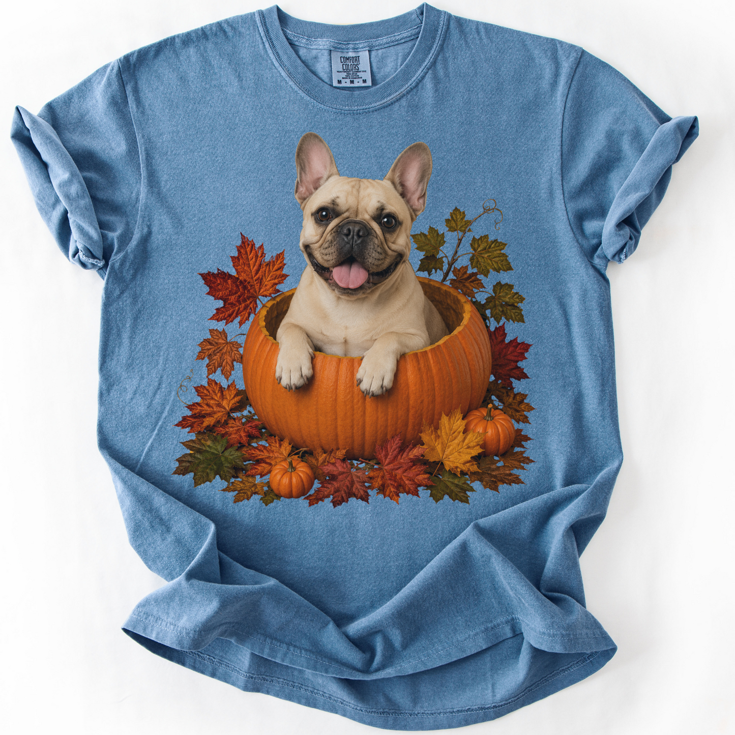 Fawn French Bulldog in Pumpkin Fall Shirt, Cute Autumn Dog Tee for Frenchie Lovers