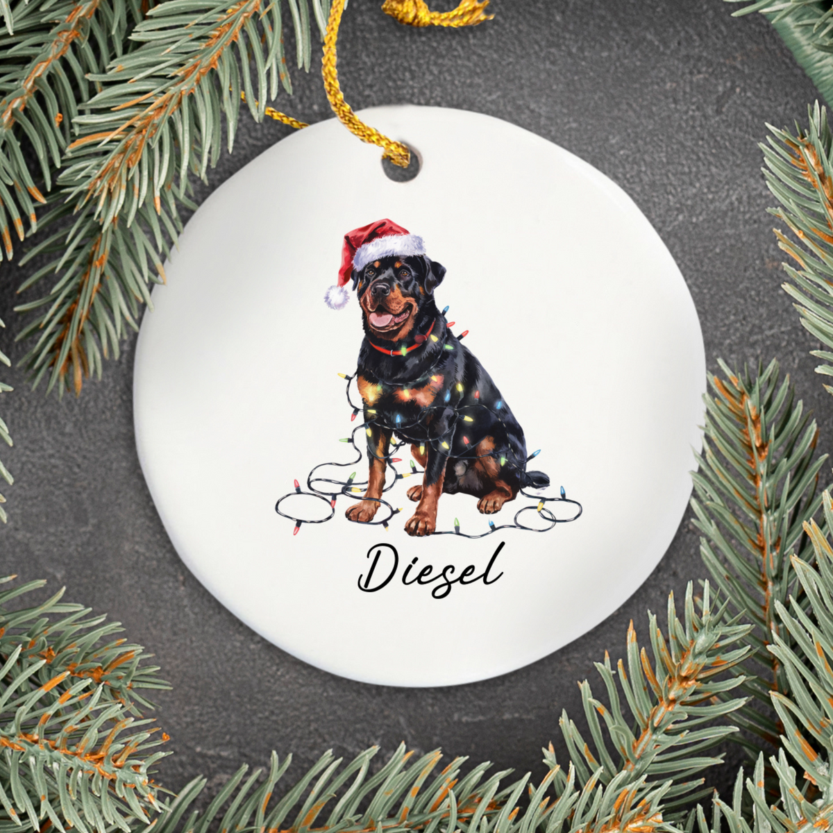 Rottweiler Ornament, Custom Dog Lover Gift, Personalized Pet Holiday Keepsake, Christmas Tree Decoration, Ceramic Ornament