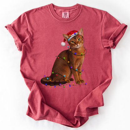 Abyssinian Cat Christmas Lights Shirt, Comfort Colors Holiday Cat Lover Tee