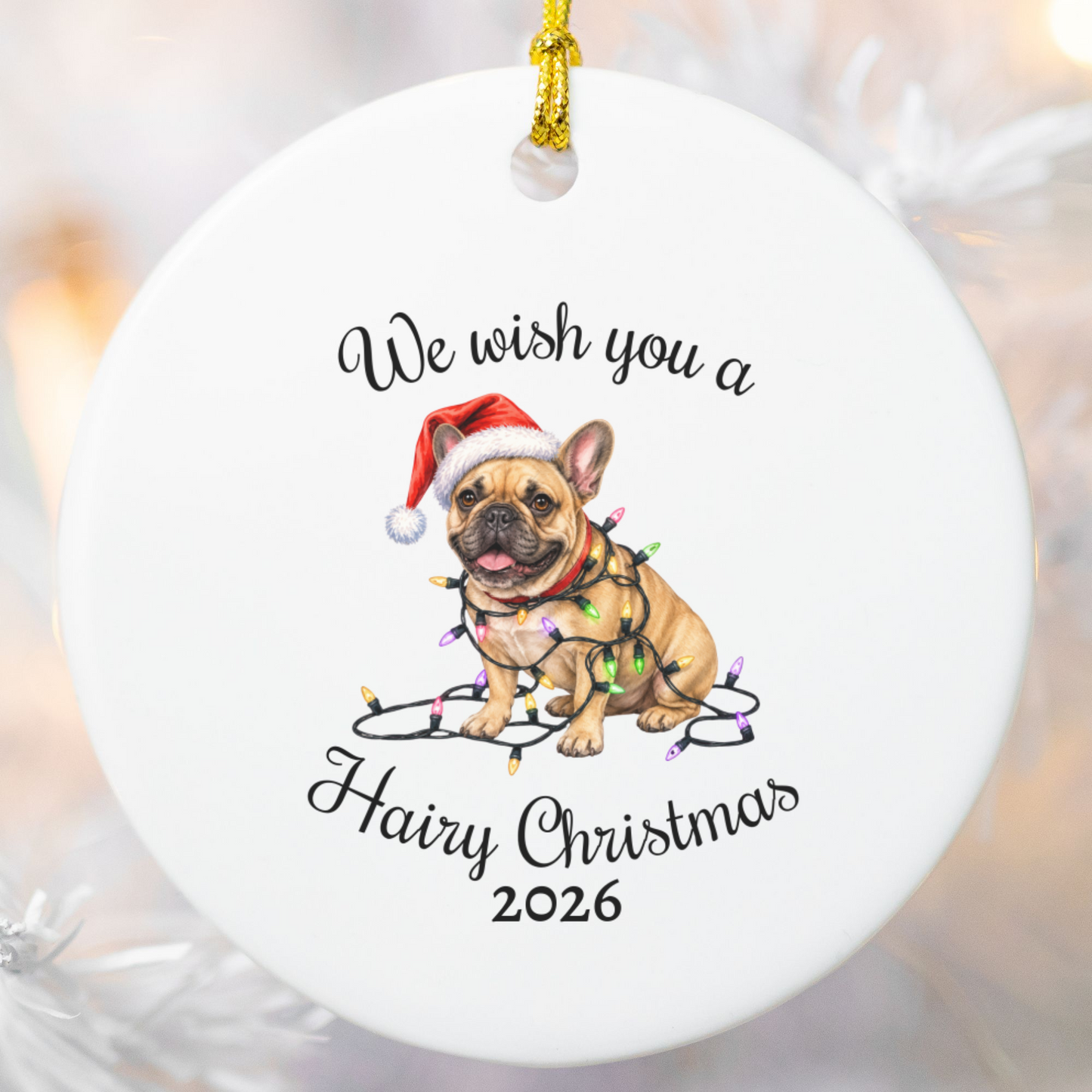 Christmas Fawn French Bulldog Ornament, Frenchie Mom, Christmas Lights Dog Keepsake, Christmas Dog, Gift For Dog Lover