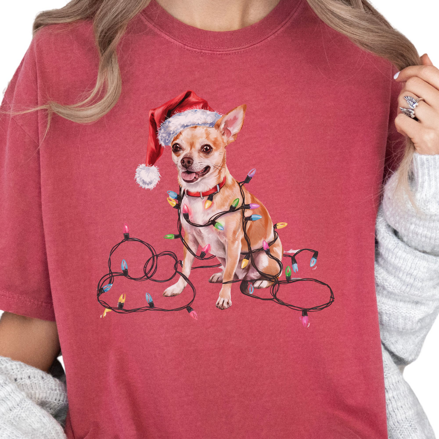 Christmas Chihuahua Shirt, Christmas Dog Tee, Christmas Lights Dog Tee, Chihuahua Mom Tshirt, Gift for Dog Lover, Chihuahua
