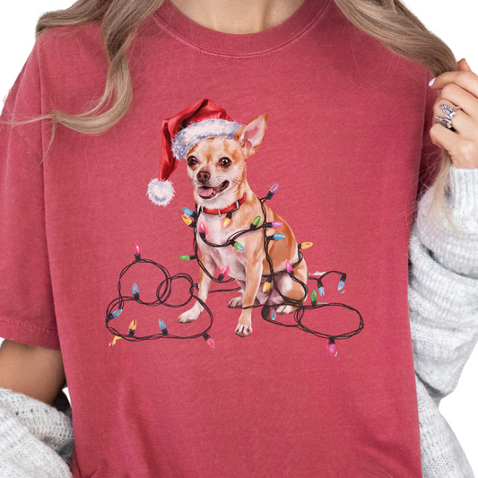 Christmas Chihuahua Shirt, Christmas Dog Tee, Christmas Lights Dog Tee, Chihuahua Mom Tshirt, Gift for Dog Lover, Chihuahua