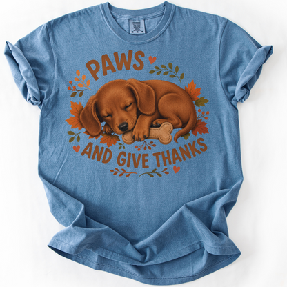 Red Dachshund Thanksgiving Shirt, Paws Give Thanks Tee, Fall Doxie Dog Lover Gift