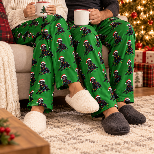 Black Labrador Christmas Pajama Pants, Festive Dog Lounge Pants, Holiday Gift