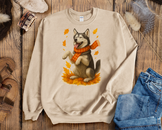 Siberian Husky Autumn Sweatshirt, Cozy Fall Dog Sweater, Husky Lover Apparel, Cute Autumn Dog Shirt, Gift for Pet Lovers