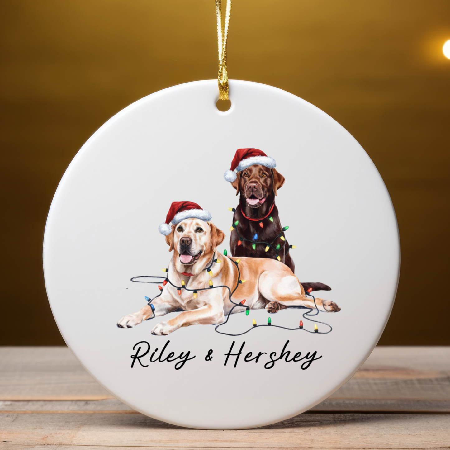 Chocolate and Yellow Labradors Ornament, Personalized Dog Christmas Decor