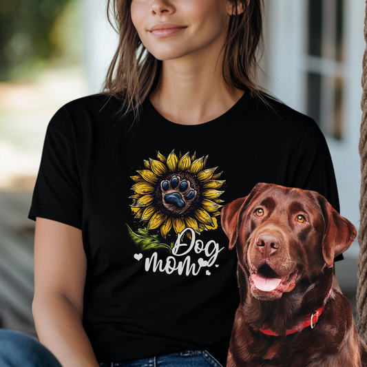 Dog Mom Sunflower Paw Print Shirt Cute Floral Dog Lover Gift Tee for Women Pet Owner T-Shirt Dog Mama Graphic Tee Mothers Day Gift