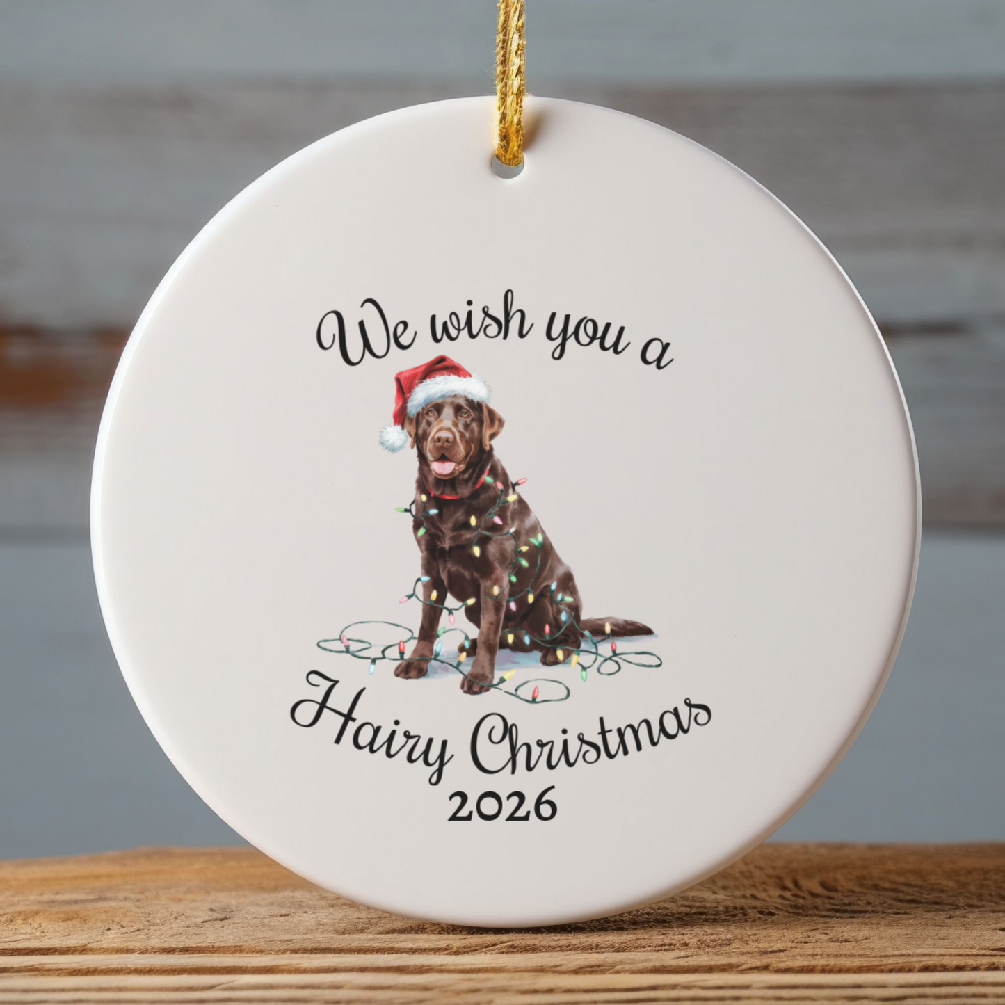 Christmas Chocolate Labrador Ornament, Christmas Lights Dog Keepsake