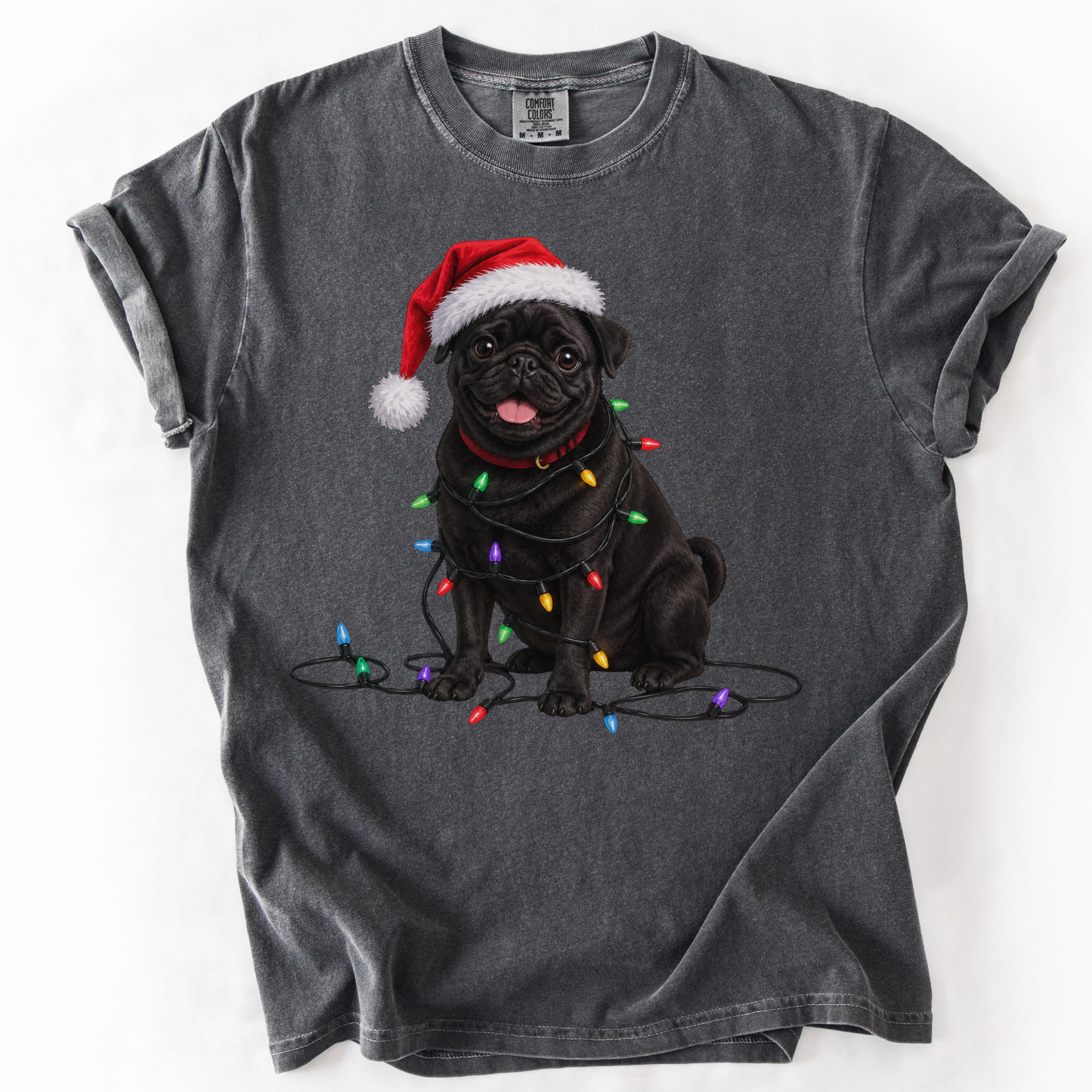 Christmas Black Pug Shirt, Christmas Lights Dog Tee, Christmas Dog Tee, Pug Mom Tshirt, Gift for Dog Lover, Pug
