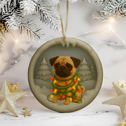Personalized Tan Pug Christmas 3D Clay-Style Dog Keepsake
