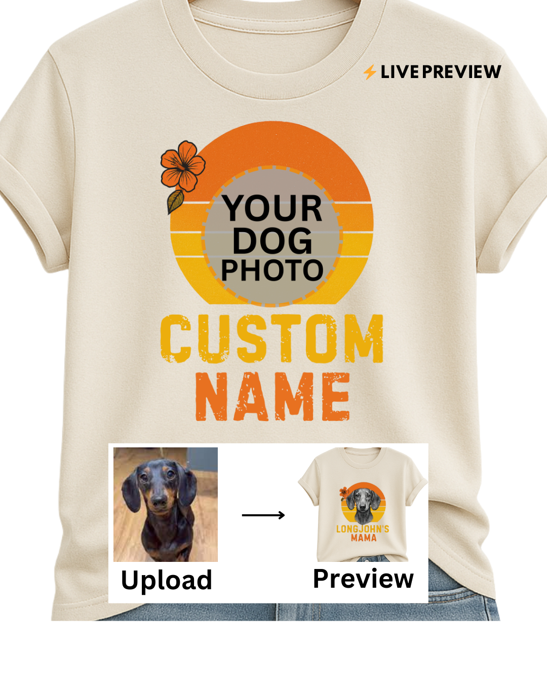 Personalized Dog Mom Shirt – Custom Pet Photo & Name Tee with Live Preview