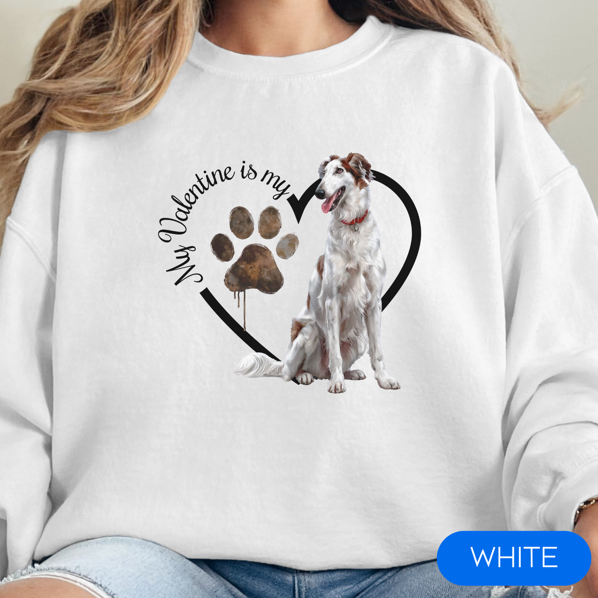 Valentine Borzoi Sweatshirt, Borzoi Mom, Valentine Heart Dog, Valentine Dog Sweatshirt, Gift for Dog Lover