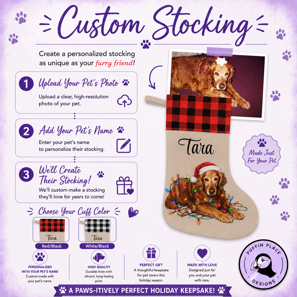 Personalized Great Pyrenees Christmas Stocking, Holiday Decor Gift for Pet Lovers