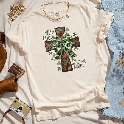 With God All Things Are Possible Christian T-Shirt, St. Patricks Day Faith Tee, Bible Verse Shirt, Irish Christian Apparel